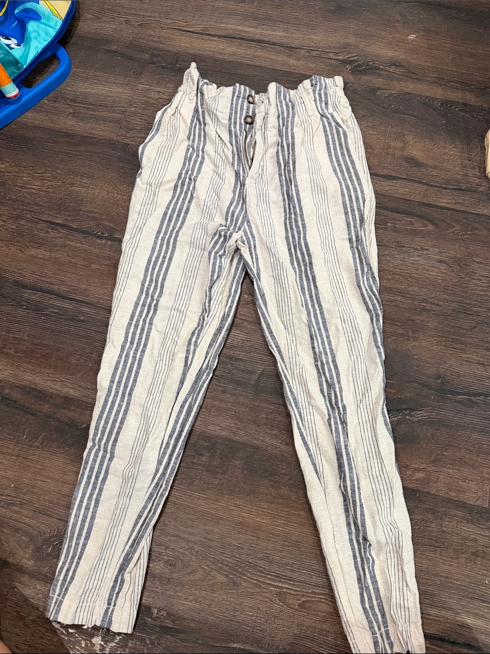 Striped High-Waist Linen-Blend Trousers - Blue/White